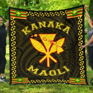 Kanaka Maoli Flag Polynesian Premium Quilt Yellow  Love Style  Ah  J1  Quilt